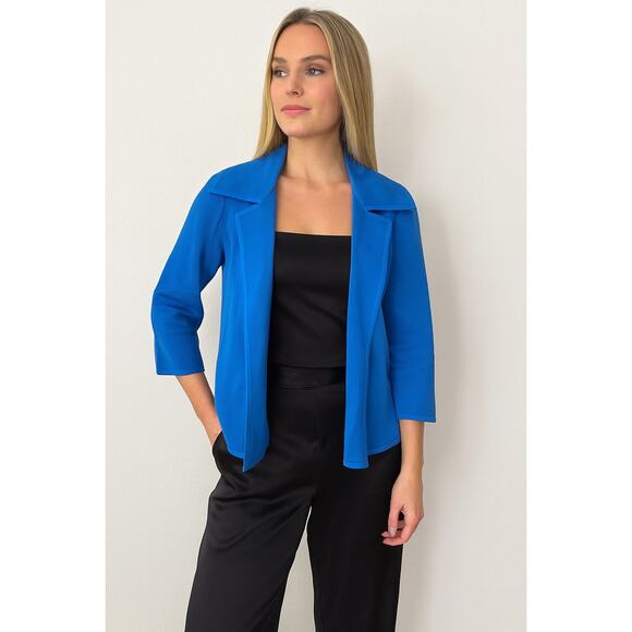 St. John Open Front Santana Knit Blazer Jacket Electric Blue Collared 0 Cobalt - Picture 1 of 8